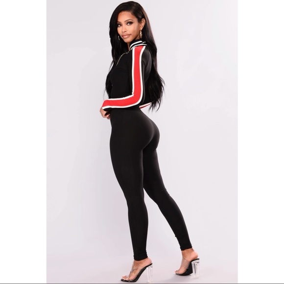 All Zipped Up Jumpsuit - Black & Red - Picture 1 of 5